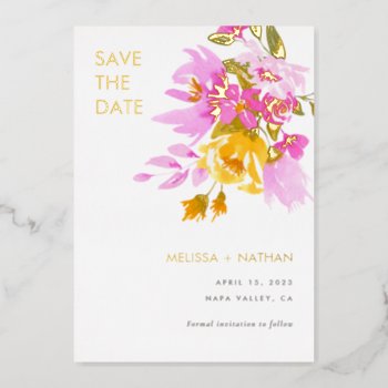 Modern Lush Blooms Save The Date Foil Invitation by spinsugar at Zazzle