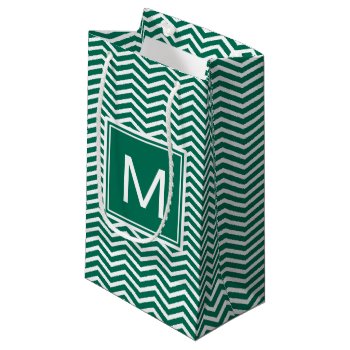 Modern Lush Green Chevrons With Monogram Small Gift Bag by ohsogirly at Zazzle