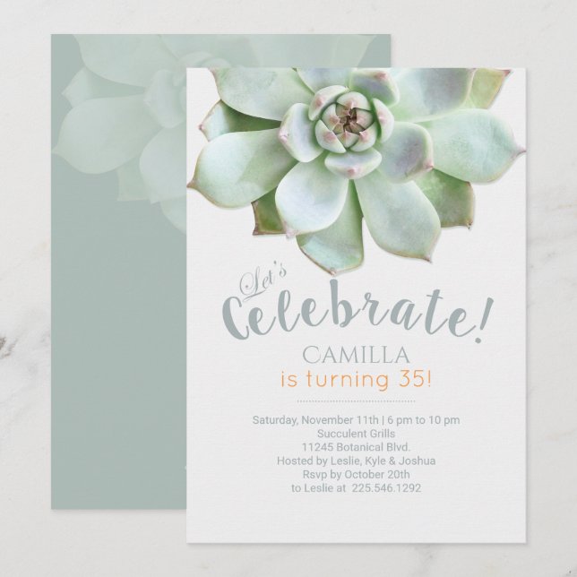 Modern Lush Succulent Birthday Party Invitation (Front/Back)