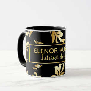 Modern Lux Elegant Floral Damask black gold design Mug