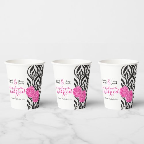 Modern luxe black white  pink wedding paper cups