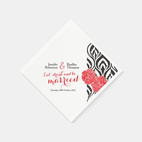 Modern luxe carnation red graphic wedding napkins