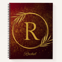 Modern Luxe Deep Red & Gold Custom Name & Initial
