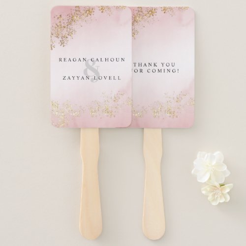 Wedding Fan Programs 17 Modern Luxe Gold Flecks Blush Pink Mist Wedding Hand Fan