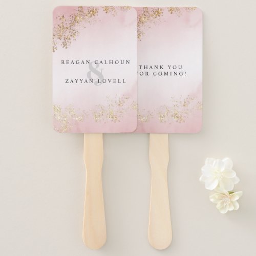 Modern Luxe Gold Flecks Blush Pink Mist Wedding Hand Fan