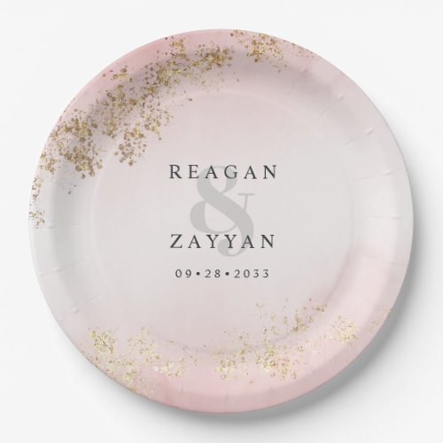 Wedding Tableware 13 Modern Luxe Gold Flecks Blush Pink Mist Wedding Paper Plates