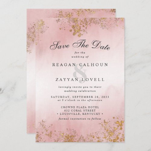 Modern Luxe Gold Flecks Blush Pink Save The Date