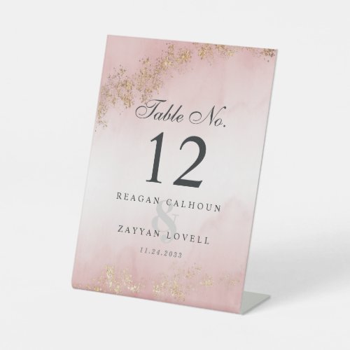 Modern Luxe Gold Flecks Blush Pink Table Number Pedestal Sign