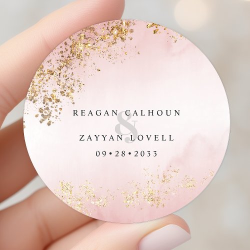 Modern Luxe Gold Flecks Blush Pink Wedding Classic Round Sticker