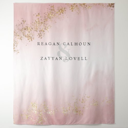 Modern Luxe Gold Flecks Blush Pink Wedding Photo Tapestry