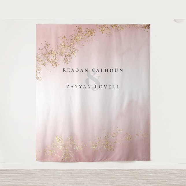 Modern Luxe Gold Flecks Blush Pink Wedding Photo Tapestry (Front)