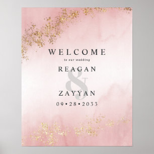 Modern Luxe Gold Flecks Blush Pink Wedding Welcome Poster