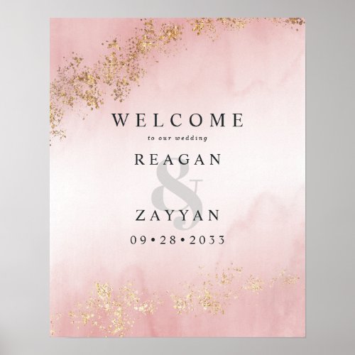 Modern Luxe Gold Flecks Blush Pink Wedding Welcome Poster