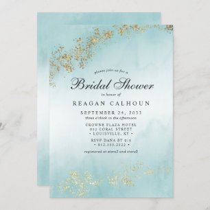 Modern Luxe Gold Flecks eal Mist Bridal Shower Invitation