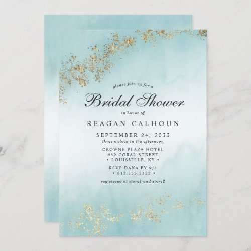 Modern Luxe Gold Flecks Eal Mist Bridal Shower Invitation