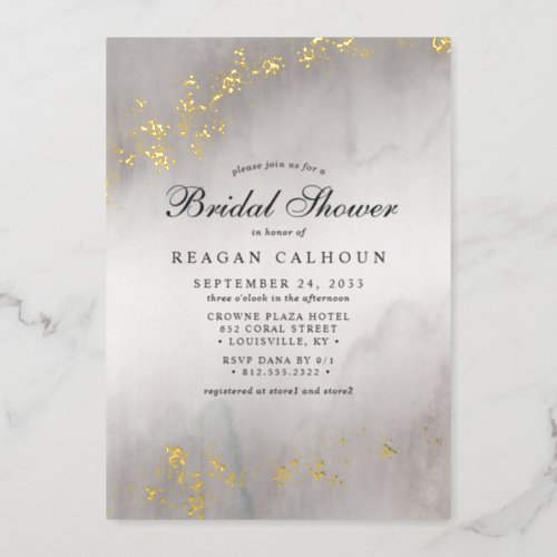 Modern Luxe Gold Flecks Gray Mist Bridal Shower Foil Invitation