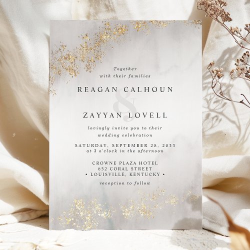 Wedding Invitations 7 Modern Luxe Gold Flecks Gray Mist Invitation