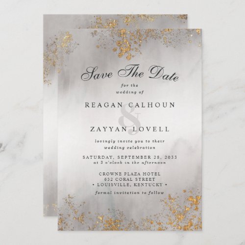 Modern Luxe Gold Flecks Gray Mist Save The Date