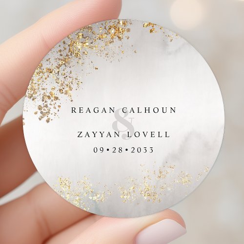 Modern Luxe Gold Flecks Gray Mist Wedding Classic Round Sticker