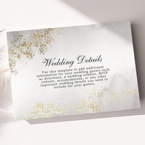 Modern Luxe Gold Flecks Gray Mist Wedding Details Enclosure Card