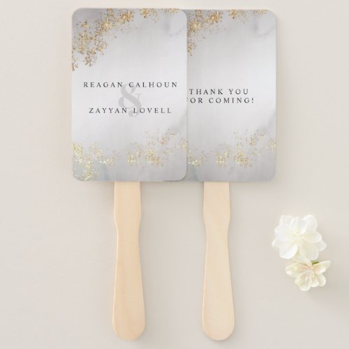 Wedding Fan Programs 4 Modern Luxe Gold Flecks Gray Mist Wedding Hand Fan