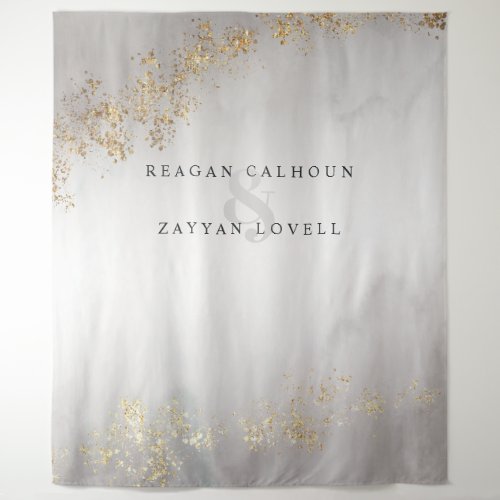Wedding Photo Backdrops 11 Modern Luxe Gold Flecks Gray Mist Wedding Photo Tapestry