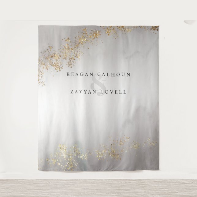 Modern Luxe Gold Flecks Gray Mist Wedding Photo Tapestry (Front)