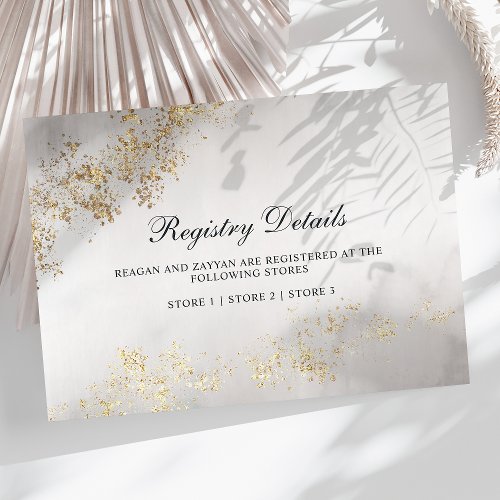 Modern Luxe Gold Flecks Gray Mist Wedding Registry Enclosure Card