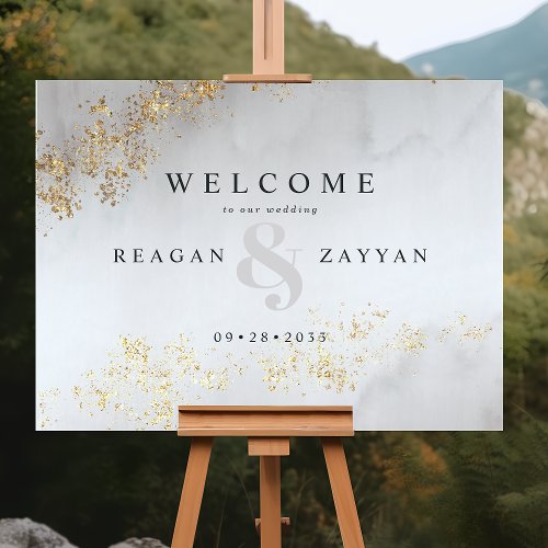 Modern Luxe Gold Flecks Gray Mist Wedding Welcome Foam Board