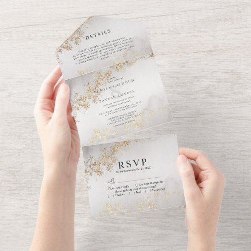 Wedding Invitations 11 Modern Luxe Gold Flecks Gray Watercolor Wedding All In One Invitation