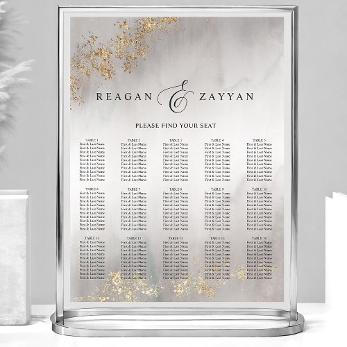 Modern Luxe Gold Flecks Gray Wedding Seating Chart