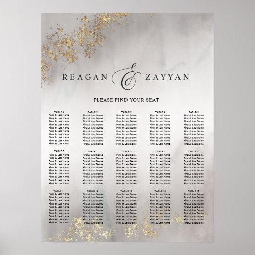 Modern Luxe Gold Flecks Gray Wedding Seating Chart