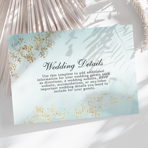 Modern Luxe Gold Flecks Teal Mist Wedding Details Enclosure Card