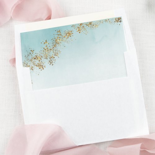 Modern Luxe Gold Flecks Teal Mist Wedding Envelope Liner