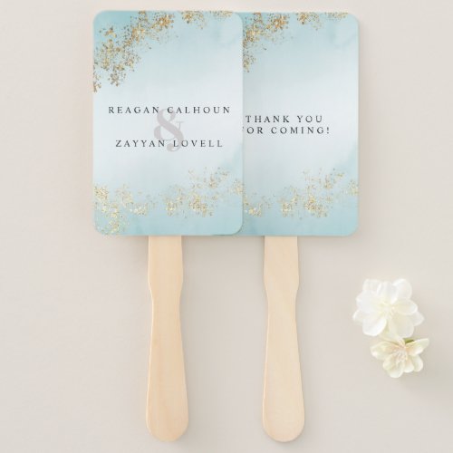 Modern Luxe Gold Flecks Teal Mist Wedding Hand Fan