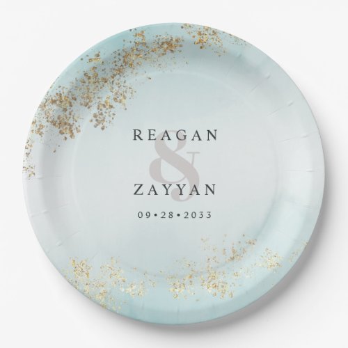 Wedding Tableware 11 Modern Luxe Gold Flecks Teal Mist Wedding Paper Plates