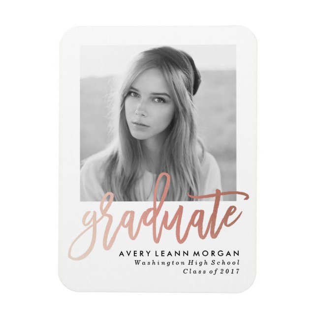 Modern Luxe Graduation Photo Magnet in Rose Gold (Vertical)