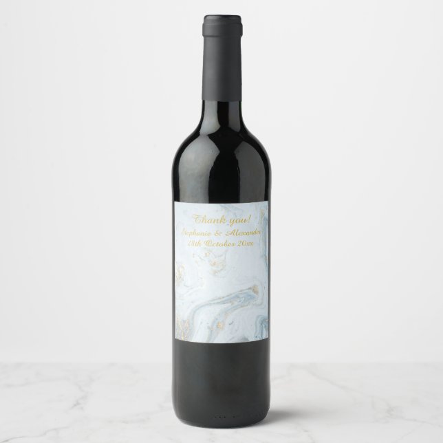 MODERN LUXE MARBLE BLUE GREY  WINE LABEL (Front)