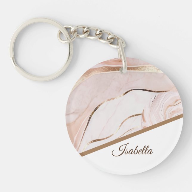 Modern Luxe Marble Rose Gold Keychain (Front)