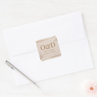 Modern Luxe Neutral & Gold Monogram Wedding Square Sticker