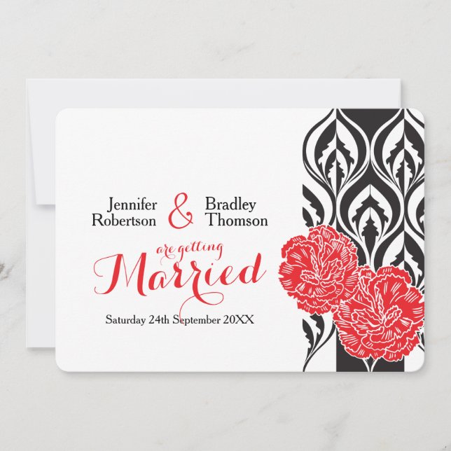 Modern luxe red carnation wedding invitations (Front)