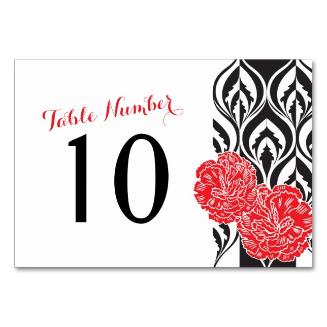 Modern luxe red carnation wedding table numbers (Back)