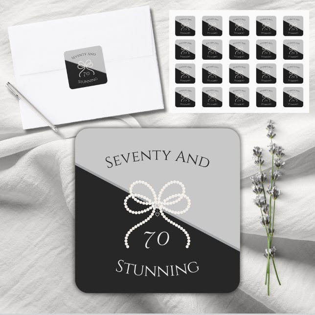 Modern Luxe Simply Stunning 70th Birthday Square Sticker (Elevate your favors with these Modern Luxe 70th birthday stickers. Simply stunning and chic!)
