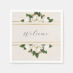 Modern Luxe White Magnolia Wedding Napkins