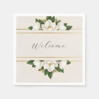 Modern Luxe White Magnolia Wedding Napkins