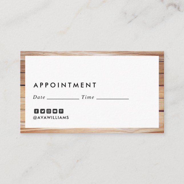 Modern Luxe Wood Border Clean Layout Appointment Business Card (Front)