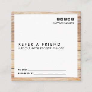 Modern Luxe Wood Clean Layout Referral Square Business Card