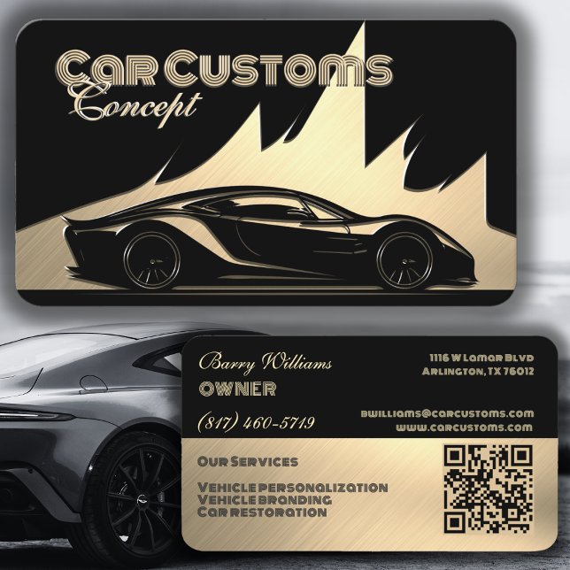 Modern Luxurious Black and Gold engraved-style Car Business Card (Creator Uploaded)