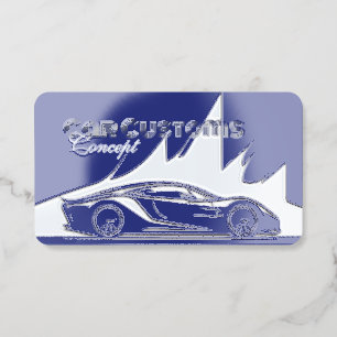 Modern Luxurious Car Services Cobalt & Silver Foil Spot Gloss Business Cards