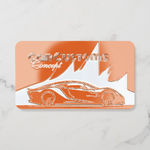Modern Luxurious Car Services Orange & Silver Foil Spot Gloss Business Cards